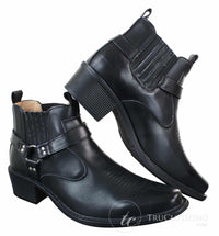 CLASSIQUE MBO 3136 Herr Bruna Svarta Ankelstövlar Läder Slip On Cowboy Western Riding Spänne