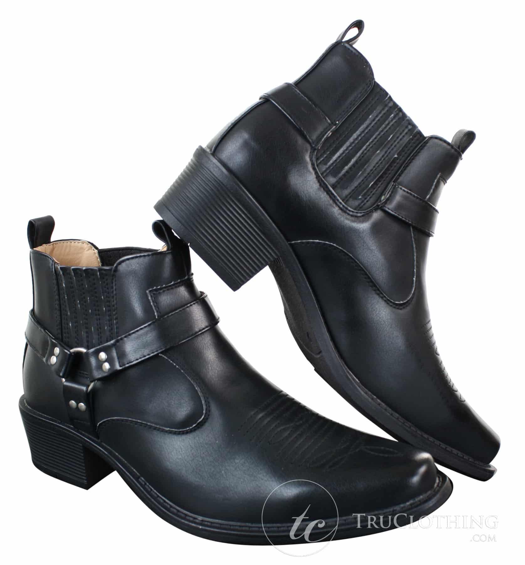 CLASSIQUE MBO 3136 Herr Bruna Svarta Ankelstövlar Läder Slip On Cowboy Western Riding Spänne