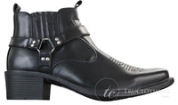 CLASSIQUE MBO 3136 Herr Bruna Svarta Ankelstövlar Läder Slip On Cowboy Western Riding Spänne