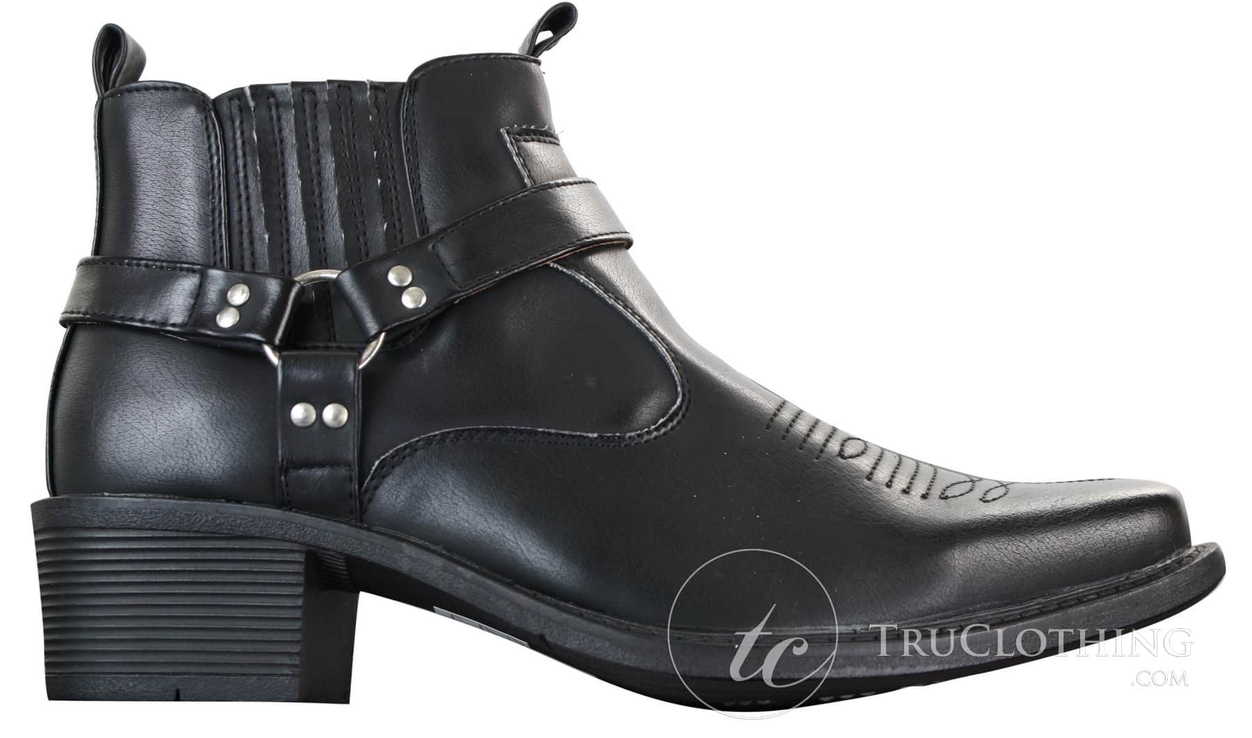 CLASSIQUE MBO 3136 Herr Bruna Svarta Ankelstövlar Läder Slip On Cowboy Western Riding Spänne