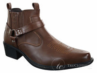 CLASSIQUE MBO 3136 Herr Bruna Svarta Ankelstövlar Läder Slip On Cowboy Western Riding Spänne