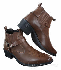 CLASSIQUE MBO 3136 Herr Bruna Svarta Ankelstövlar Läder Slip On Cowboy Western Riding Spänne
