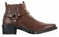 CLASSIQUE MBO 3136 Herr Bruna Svarta Ankelstövlar Läder Slip On Cowboy Western Riding Spänne
