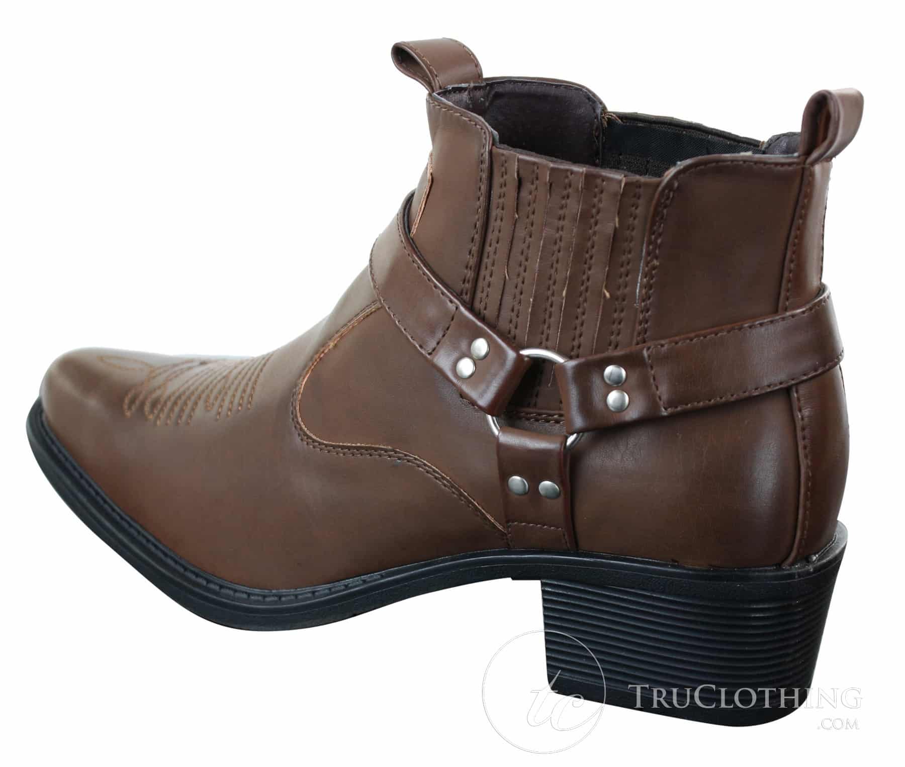 CLASSIQUE MBO 3136 Herr Bruna Svarta Ankelstövlar Läder Slip On Cowboy Western Riding Spänne
