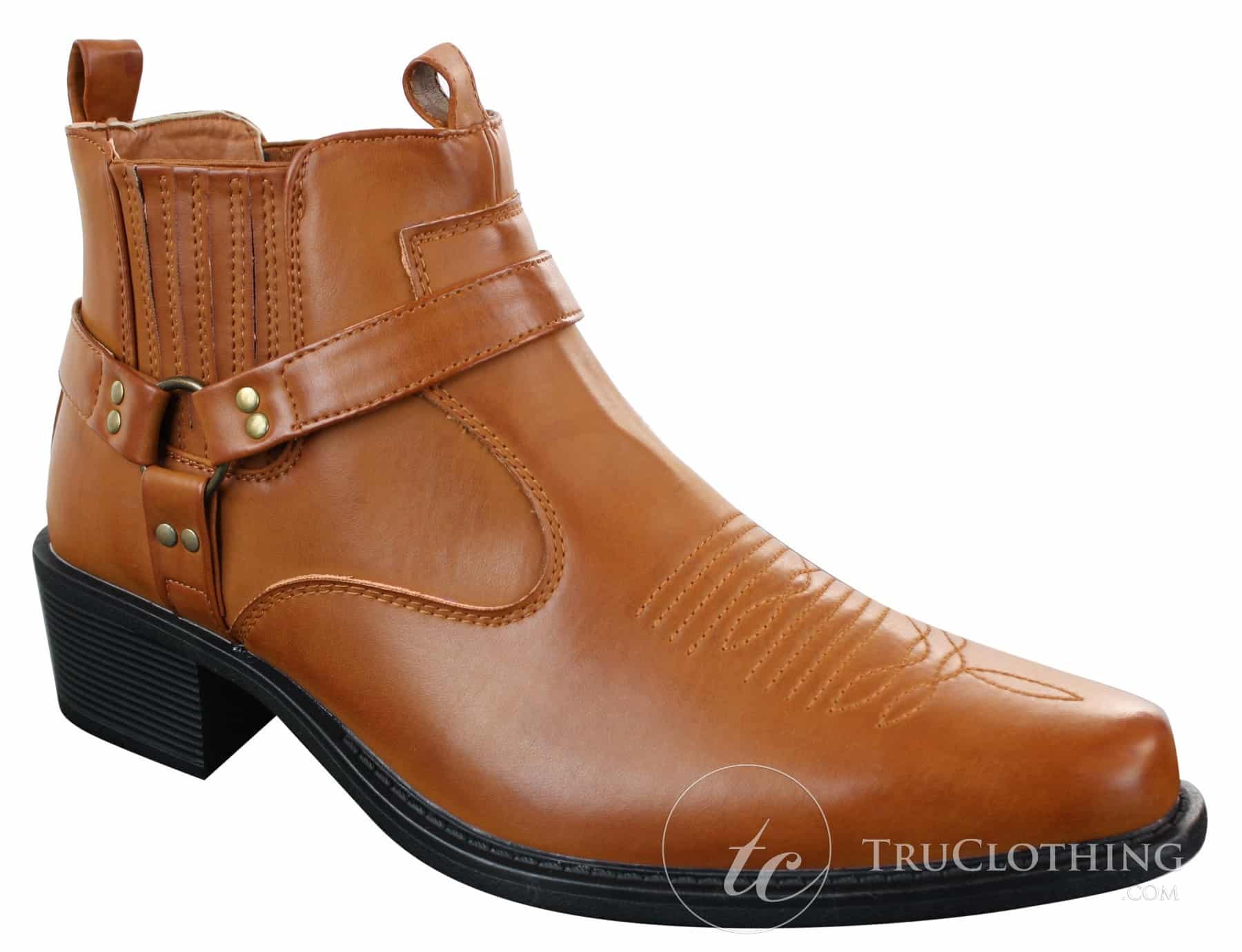 CLASSIQUE MBO 3136 Herr Bruna Svarta Ankelstövlar Läder Slip On Cowboy Western Riding Spänne