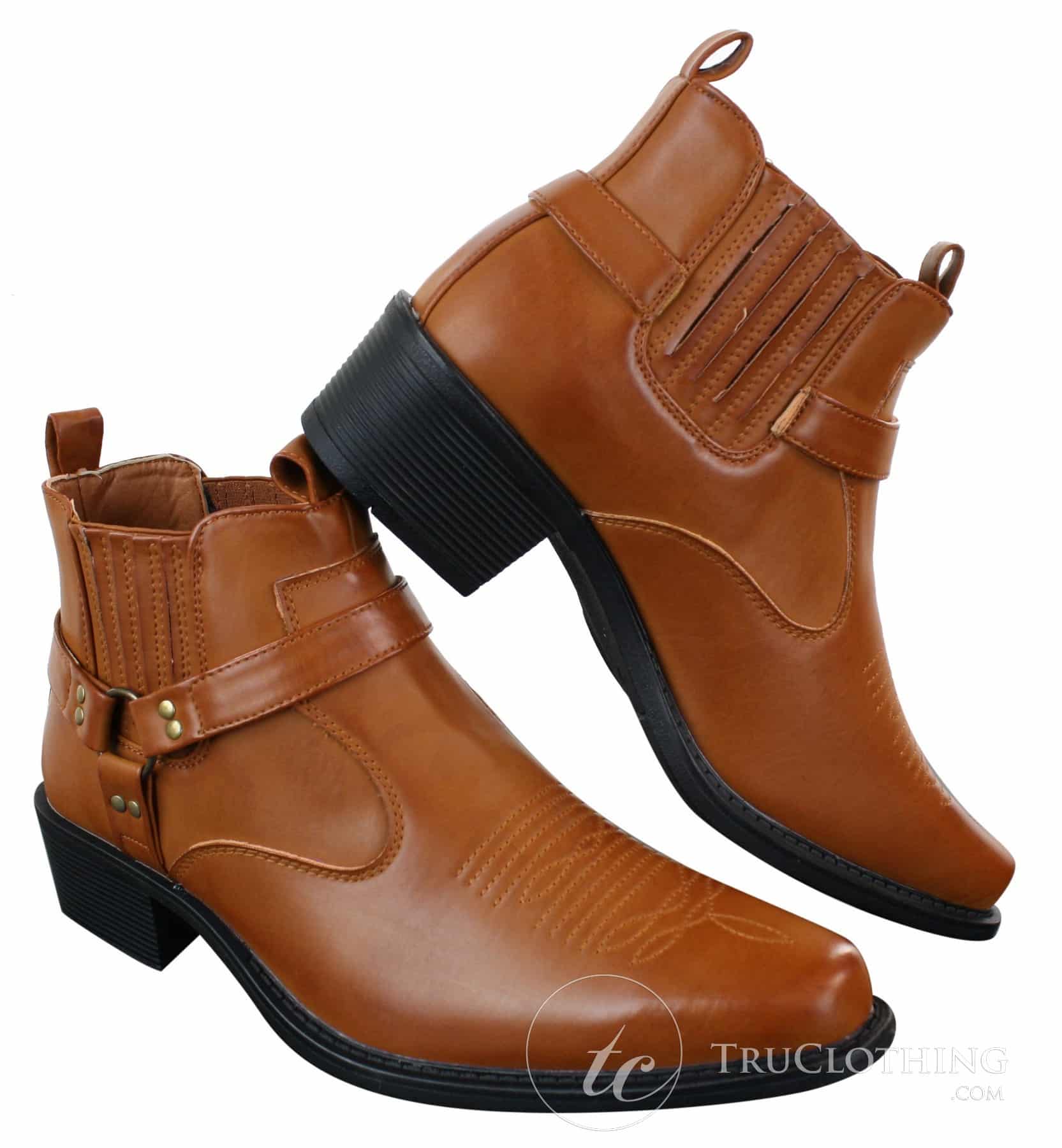 CLASSIQUE MBO 3136 Herr Bruna Svarta Ankelstövlar Läder Slip On Cowboy Western Riding Spänne