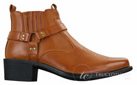CLASSIQUE MBO 3136 Herr Bruna Svarta Ankelstövlar Läder Slip On Cowboy Western Riding Spänne