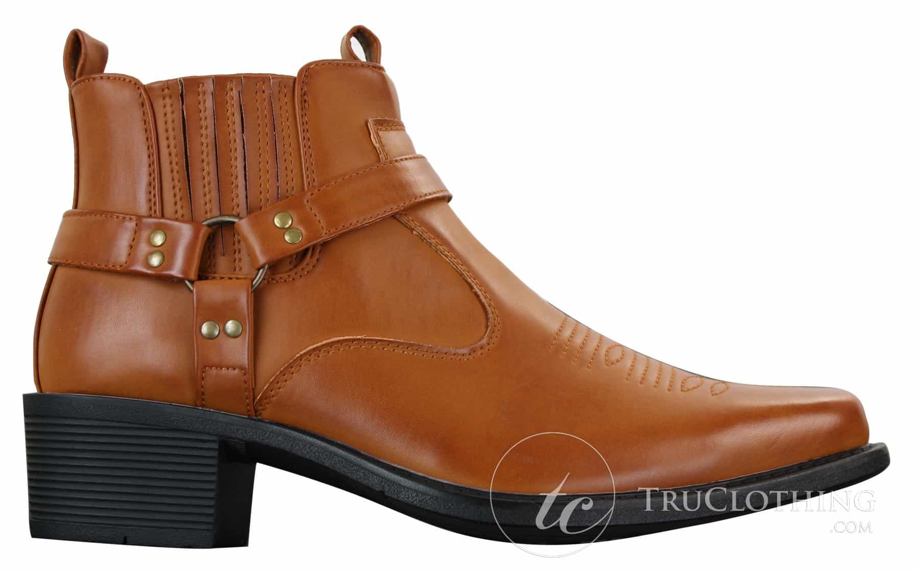 CLASSIQUE MBO 3136 Herr Bruna Svarta Ankelstövlar Läder Slip On Cowboy Western Riding Spänne