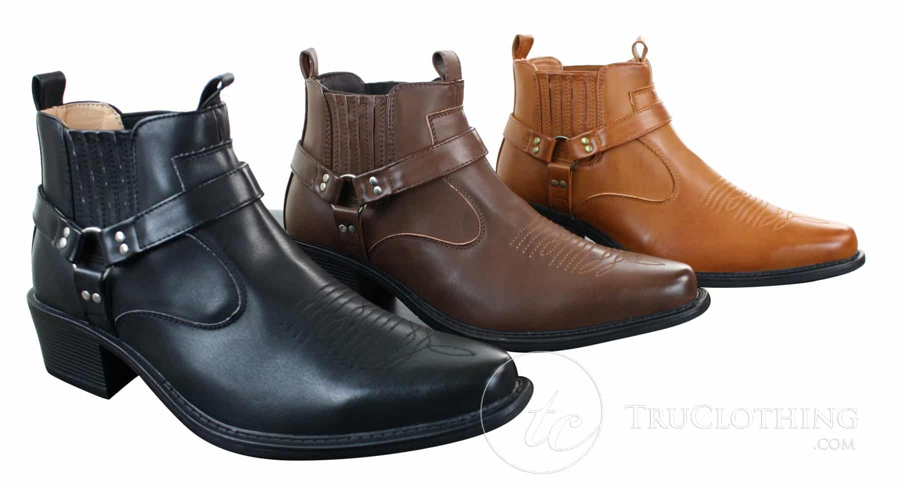 CLASSIQUE MBO 3136 Herr Bruna Svarta Ankelstövlar Läder Slip On Cowboy Western Riding Spänne