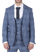 Herr Marc Darcy Ljusblå Marinblå Rutig Kavaj Smart Casual Tweed Slim Fit Clinton