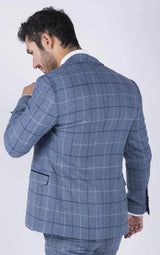 Herr Marc Darcy Ljusblå Marinblå Rutig Kavaj Smart Casual Tweed Slim Fit Clinton