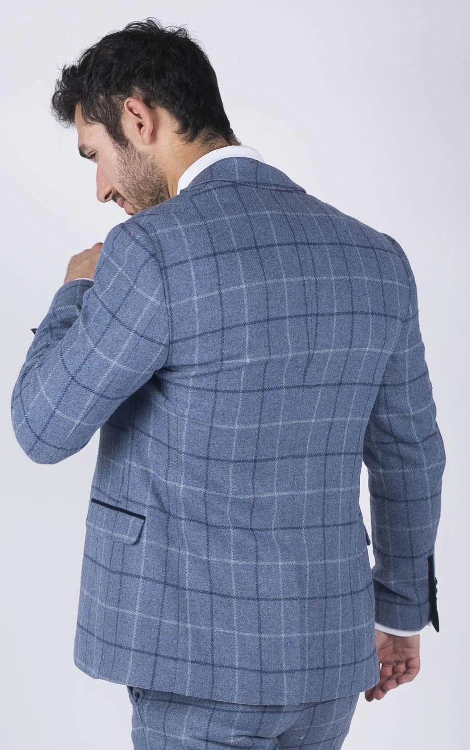 Herr Marc Darcy Ljusblå Marinblå Rutig Kavaj Smart Casual Tweed Slim Fit Clinton