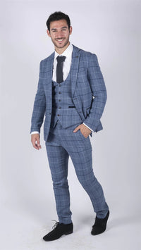 Herr Marc Darcy Ljusblå Marinblå Rutig Kavaj Smart Casual Tweed Slim Fit Clinton