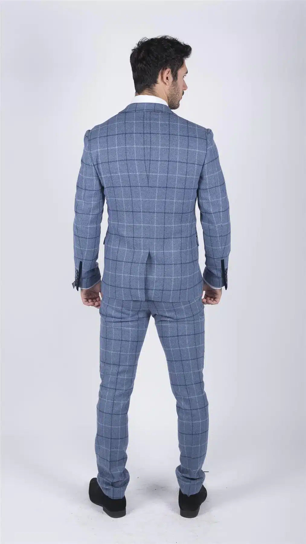 Herr Marc Darcy Ljusblå Marinblå Rutig 3-delad Kostym Smart Casual Tweed Slim Fit Clinton