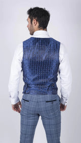 Herr Marc Darcy Ljusblå Marinblå Rutig 3-delad Kostym Smart Casual Tweed Slim Fit Clinton