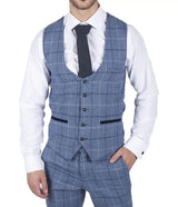 Herr Marc Darcy Ljusblå Marinblå Rutig Väst Smart Casual Tweed Slim Fit Clinton