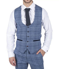 Herr Marc Darcy Ljusblå Marinblå Rutig Väst Smart Casual Tweed Slim Fit Clinton