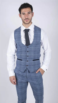 Herr Marc Darcy Ljusblå Marinblå Rutig Väst Smart Casual Tweed Slim Fit Clinton