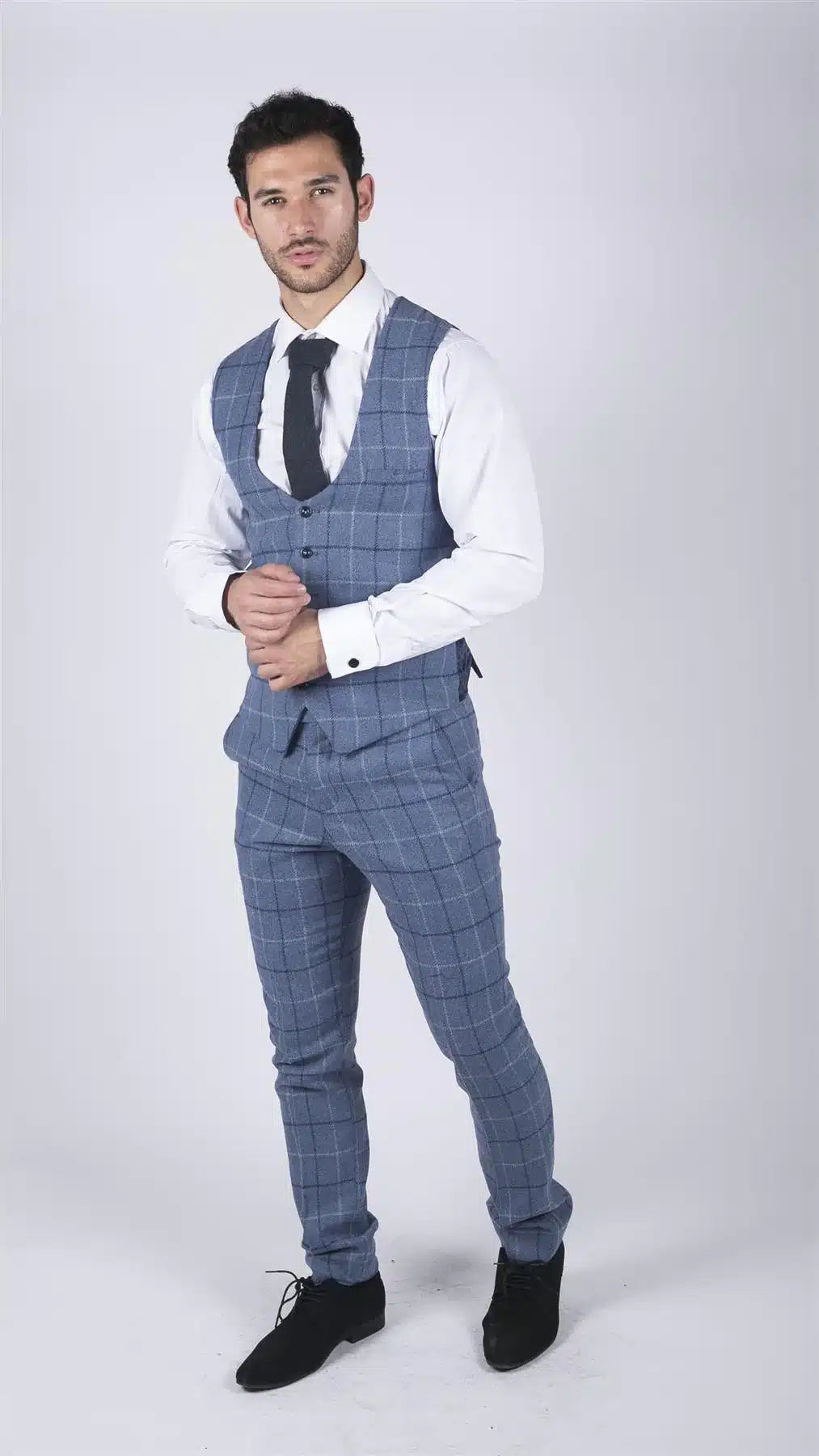 Herr Marc Darcy Ljusblå Marinblå Rutig Väst Smart Casual Tweed Slim Fit Clinton