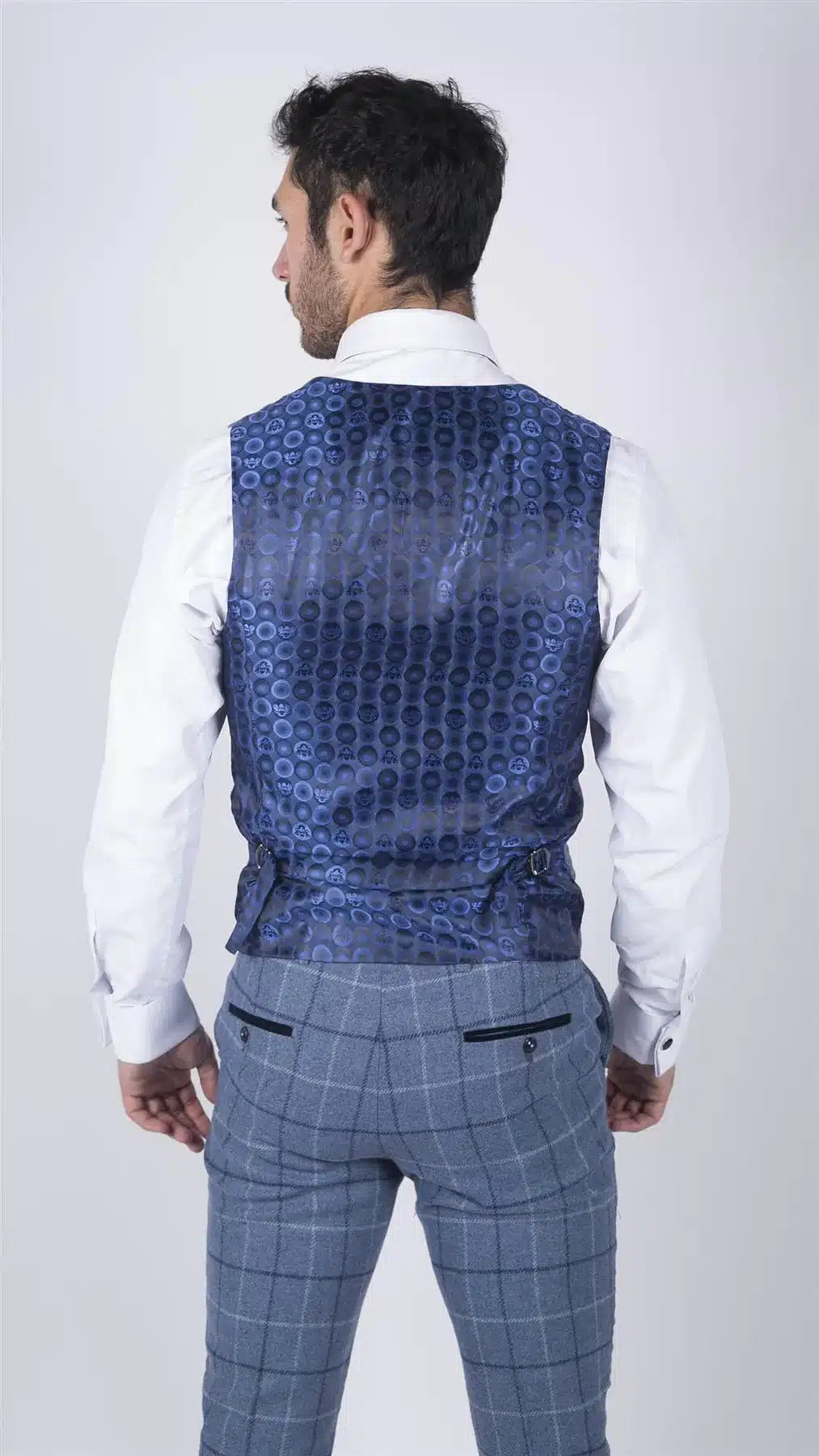 Herr Marc Darcy Ljusblå Marinblå Rutig Väst Smart Casual Tweed Slim Fit Clinton