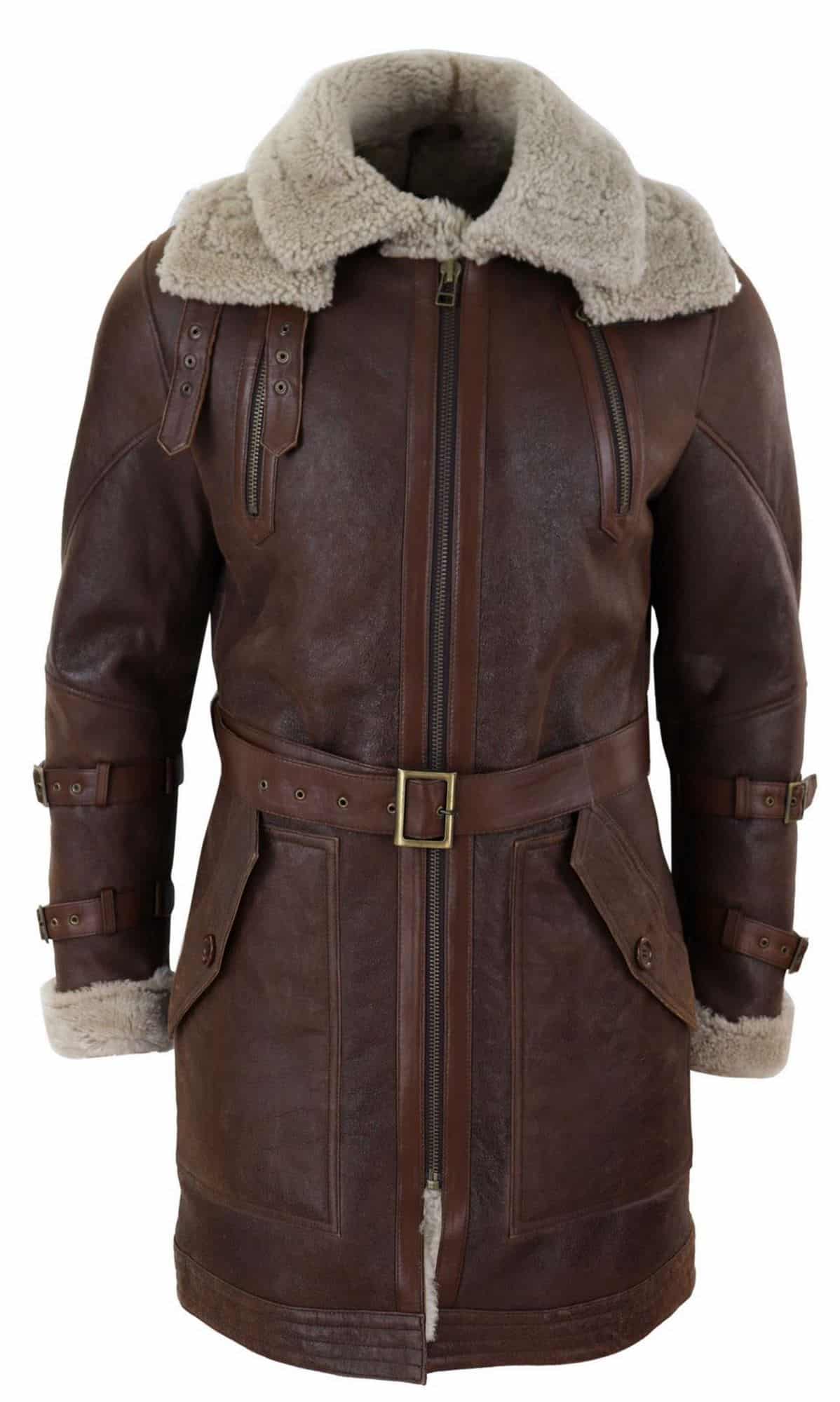 Herr 3/4 Shearling fårskinn långjacka