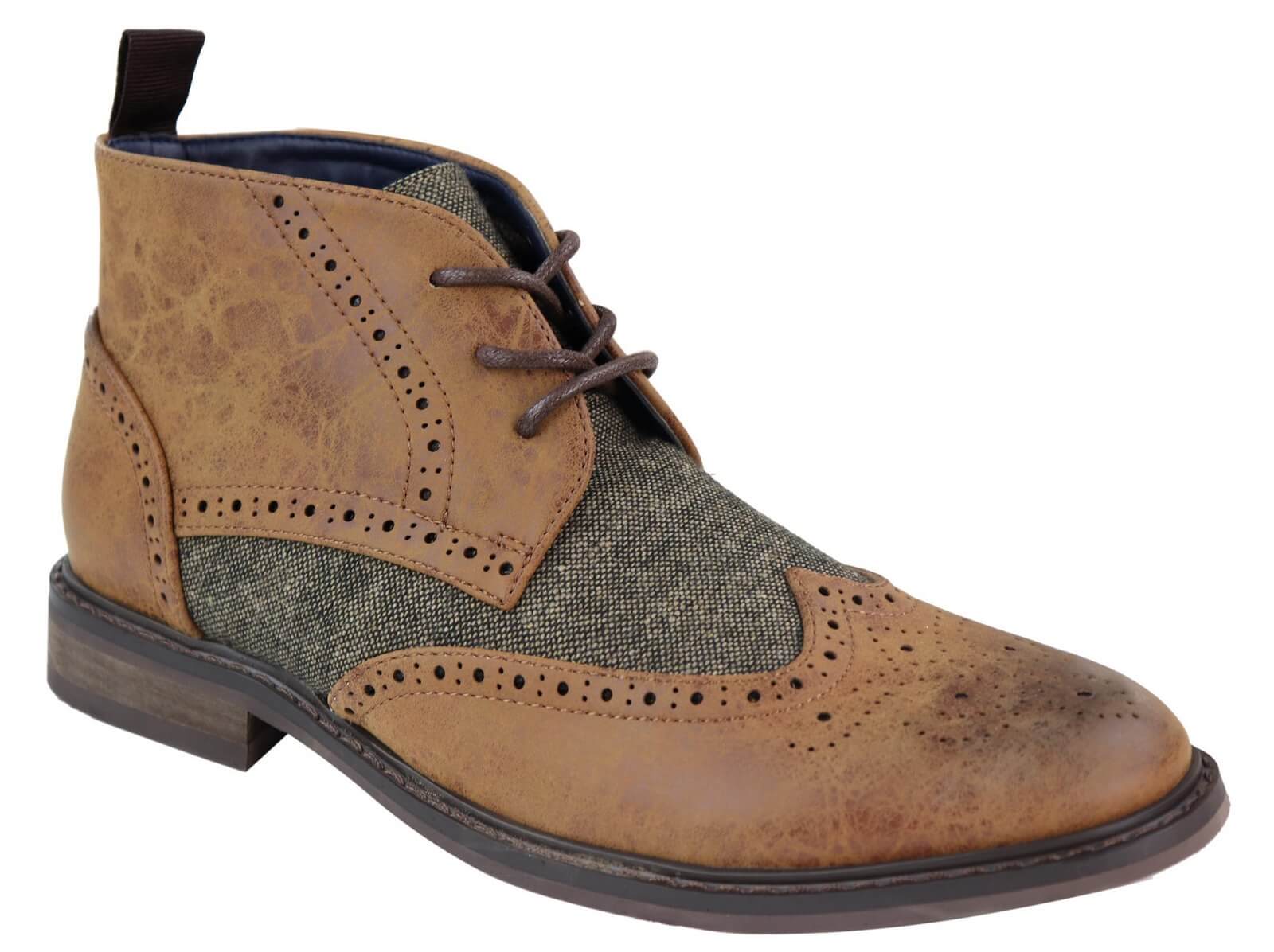 Herrstövlar i läder och tweed med snörning