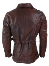 Herr Cross Zip Belted Timber Brun 3/4 Motorcykel Biker Lång Läderjacka CE Armour