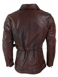 Herr Cross Zip Belted Timber Brun 3/4 Motorcykel Biker Lång Läderjacka CE Armour