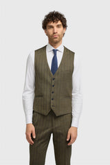 Damon - Herr Olivgrön Tweed Fiskbensmönstrad Väst