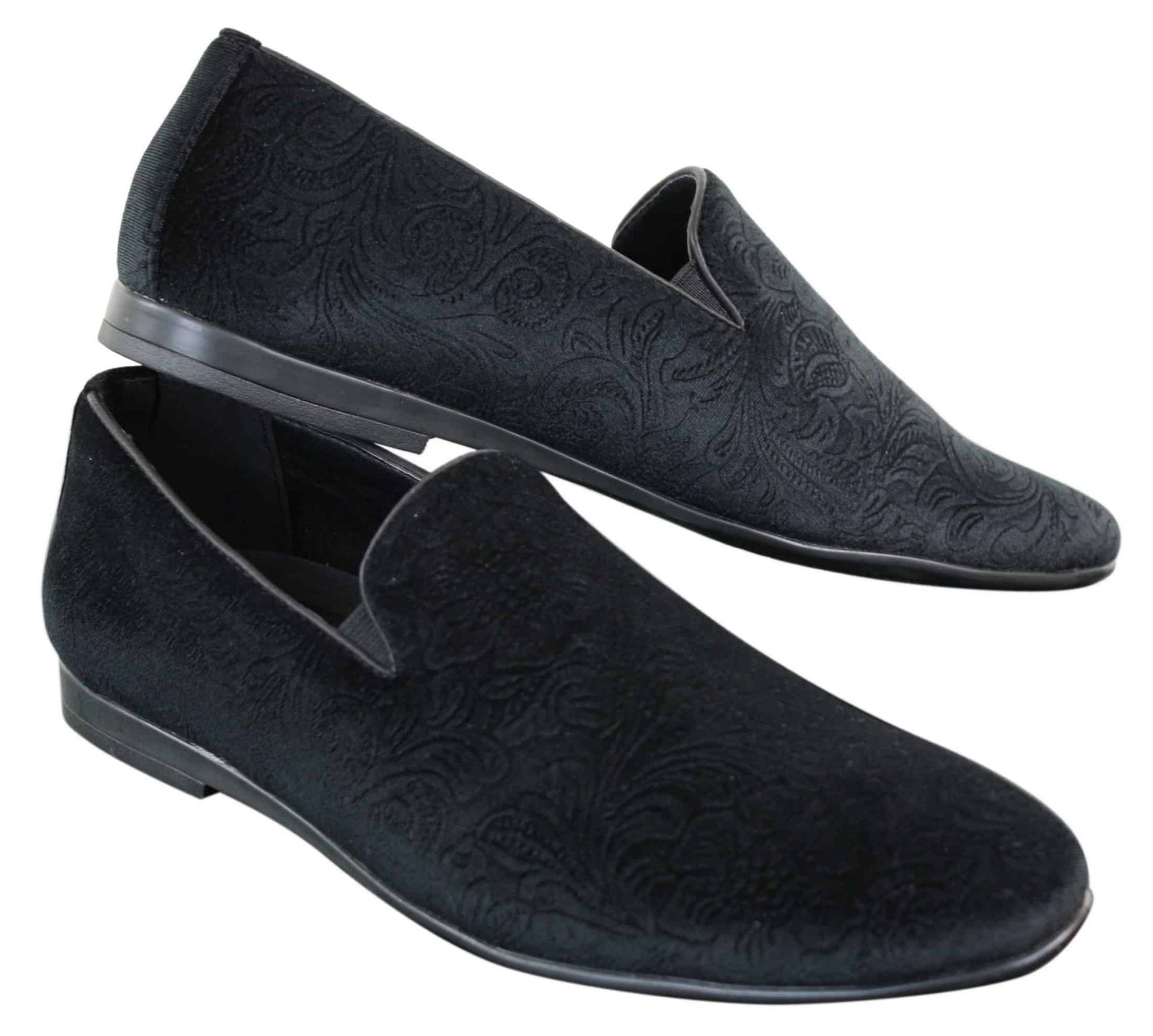 Elong DD0083 - Herr Sammets Slip On Paisley Körskor Loafers Smart Casual Vin Marinblå Svart