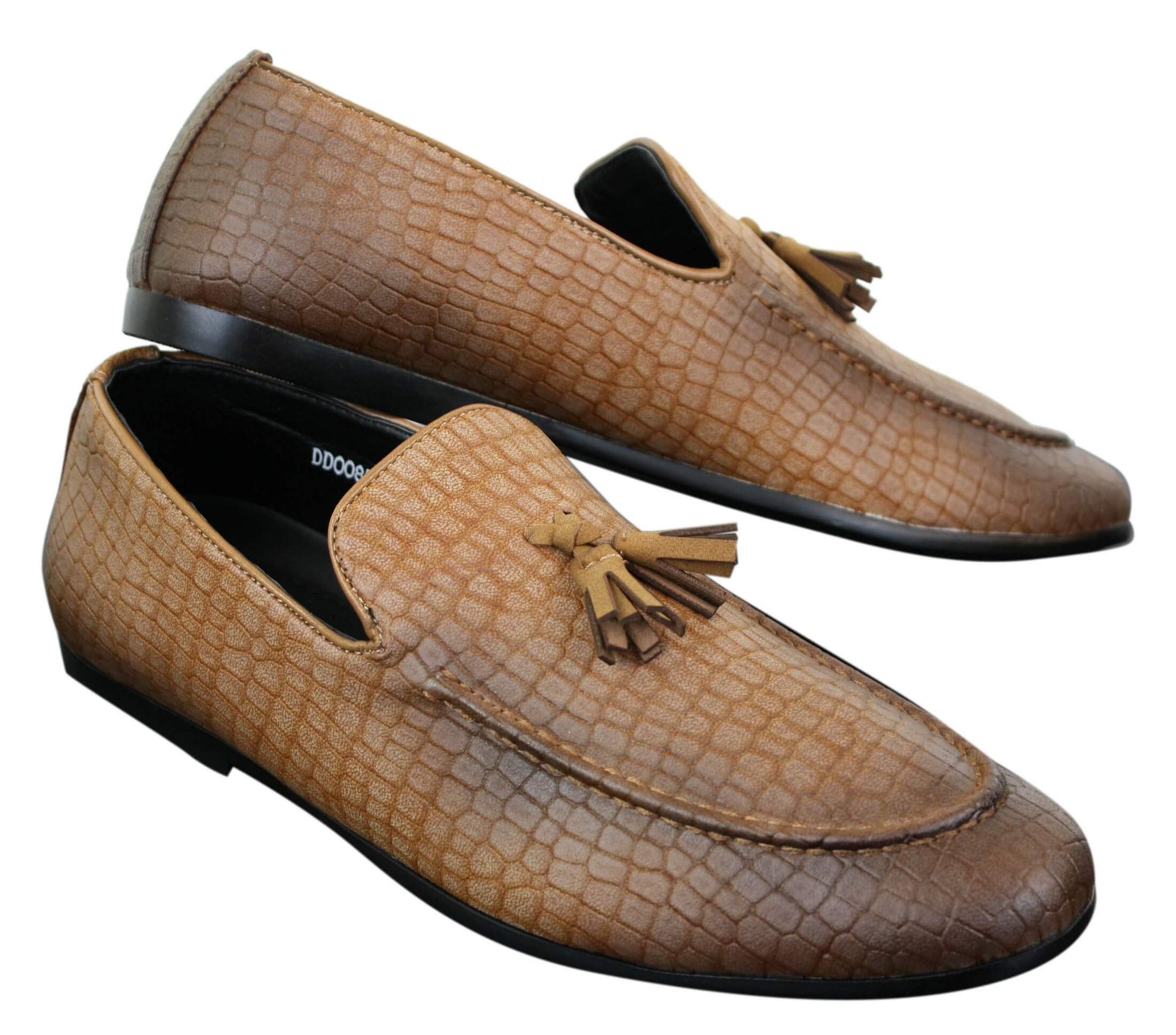 Elong DD0085 - Herr Loafers i PU med ormskinn och krokodilmönster, slip-on, bekväma vintage-skor