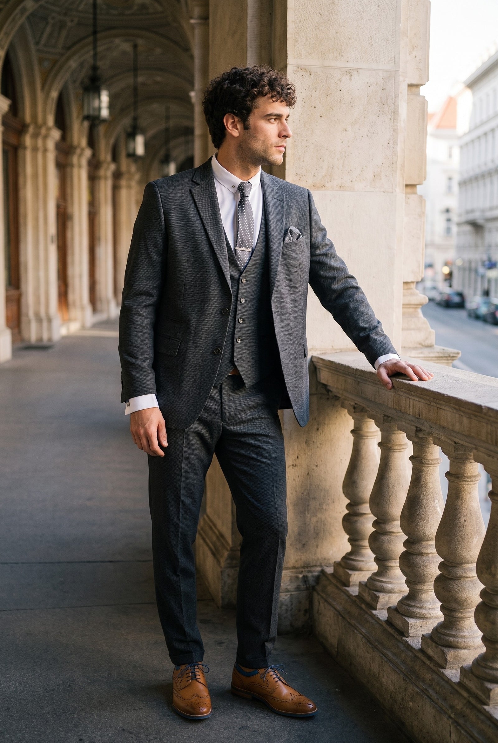 Look #272 styled with IM1 Herr Klassisk Träkolsgrön Enfärgad Skräddarsydd 3-delad Kostym