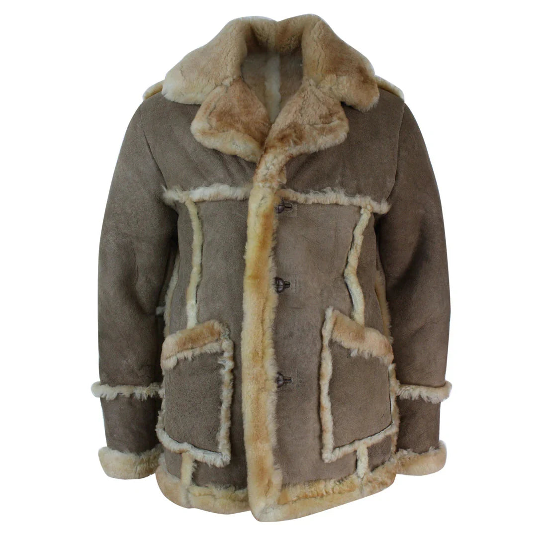 Herr Beige Krämbrun Original 3/4 Lång Fårskinnsjacka