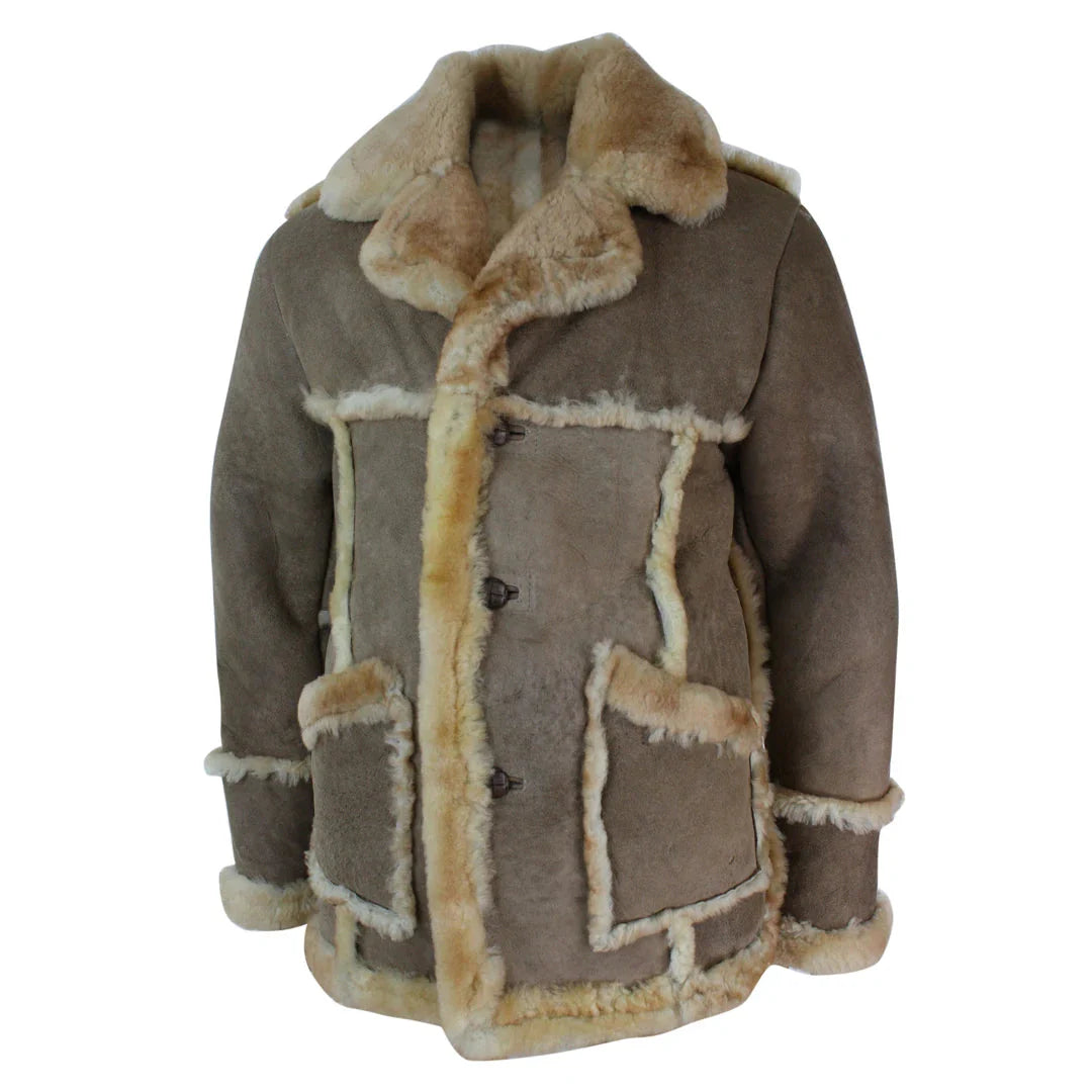 Herr Beige Krämbrun Original 3/4 Lång Fårskinnsjacka