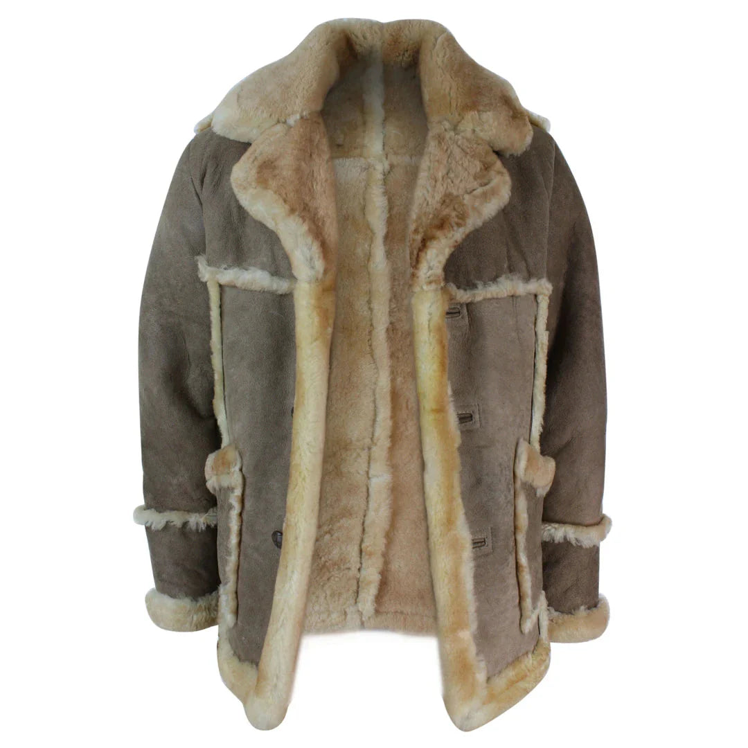 Herr Beige Krämbrun Original 3/4 Lång Fårskinnsjacka