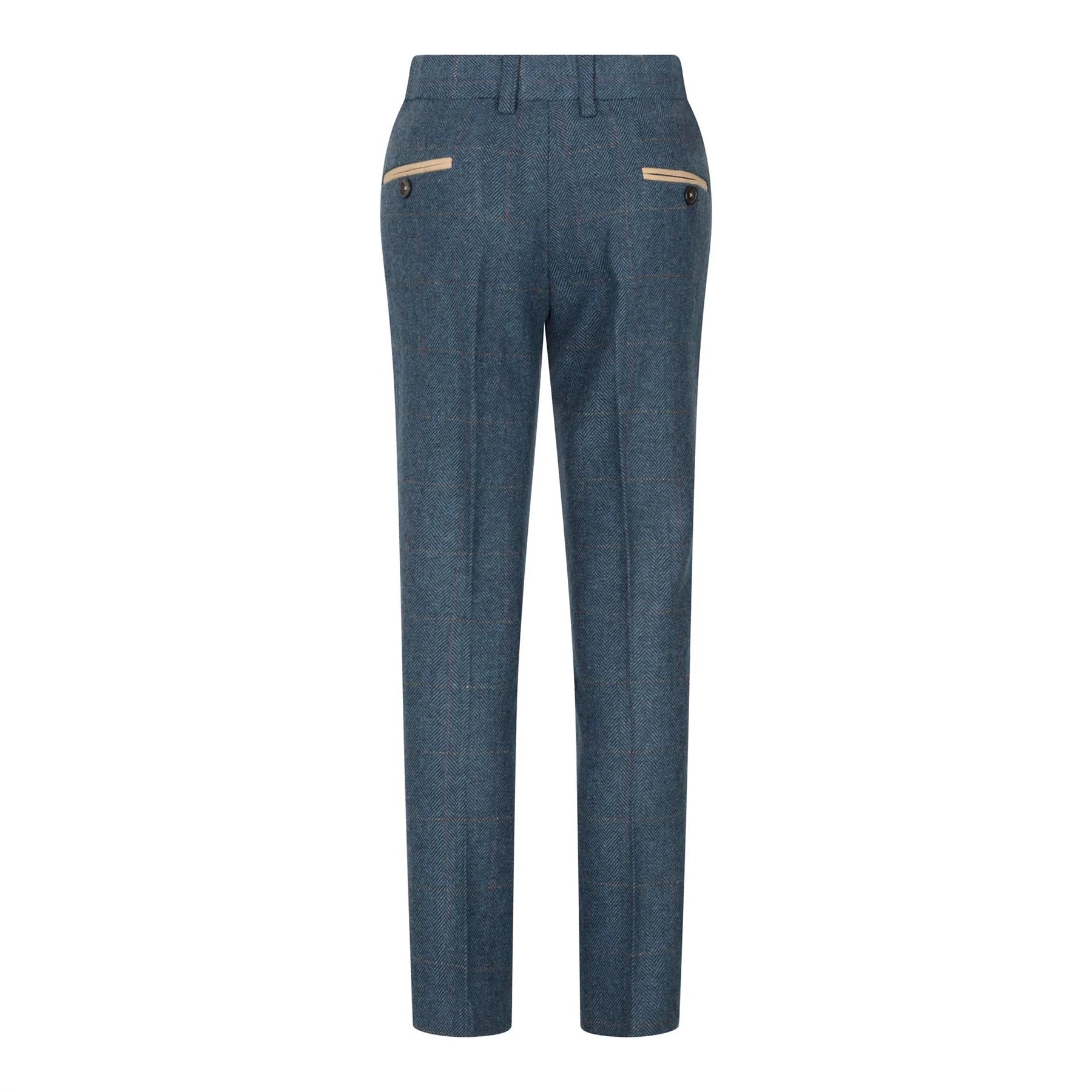 Blå 3-delad fiskbensmönstrad tweedrutig kostym i vintage-modell för pojkar