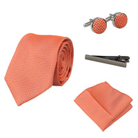 Diamantringad Orange Slips Presentset Näsduk Manschettknappar Nålslips För Skjortan Satin