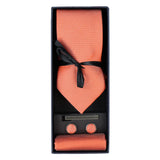 Diamantringad Orange Slips Presentset Näsduk Manschettknappar Nålslips För Skjortan Satin