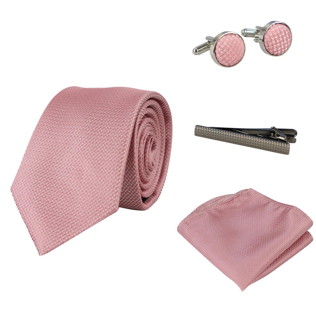 Diamantringad Rosa Slips Presentset Näsduk Manschettknappar Nål Slips För Skjorta Satin