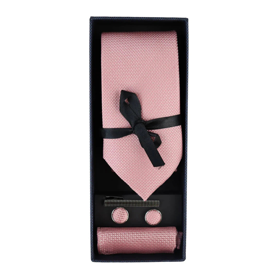Diamantringad Rosa Slips Presentset Näsduk Manschettknappar Nål Slips För Skjorta Satin