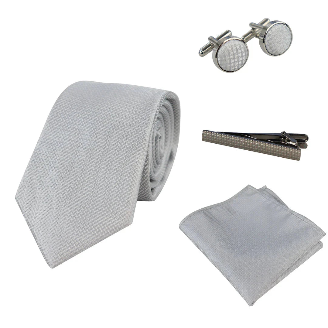 Diamanthalsband Silver Slips Presentset Näsduk Manschettknappar Nål Slips För Skjorta Satin
