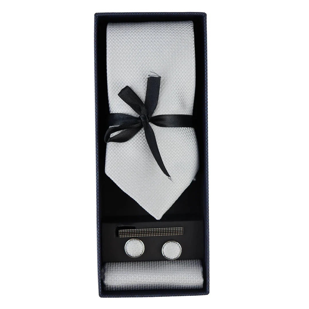 Diamanthalsband Silver Slips Presentset Näsduk Manschettknappar Nål Slips För Skjorta Satin