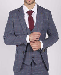 Herr Marc Darcy Blågrå Rödrutig Kavaj Smart Casual Tweed Slim Fit Drake