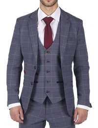 Herr Marc Darcy Blågrå Rödrutig Kavaj Smart Casual Tweed Slim Fit Drake
