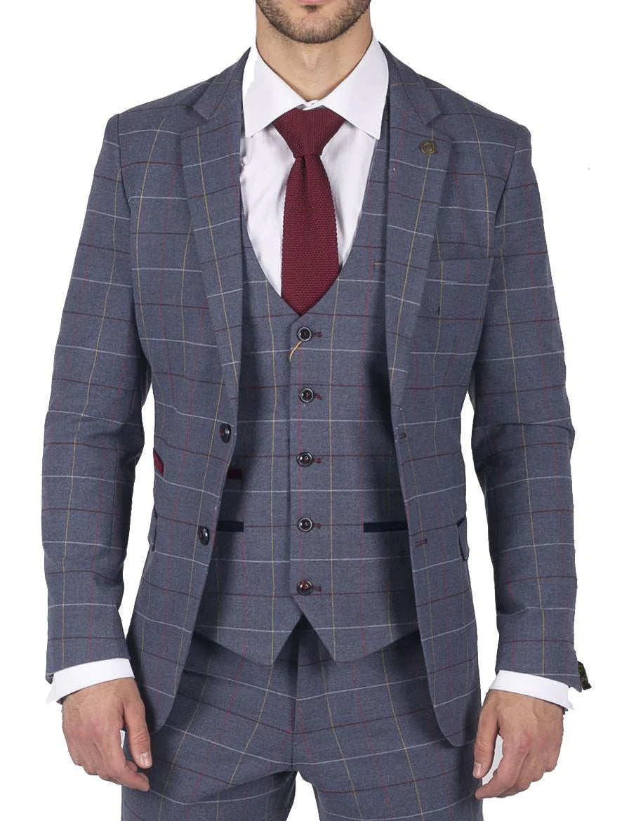 Herr Marc Darcy Blågrå Rödrutig Kavaj Smart Casual Tweed Slim Fit Drake