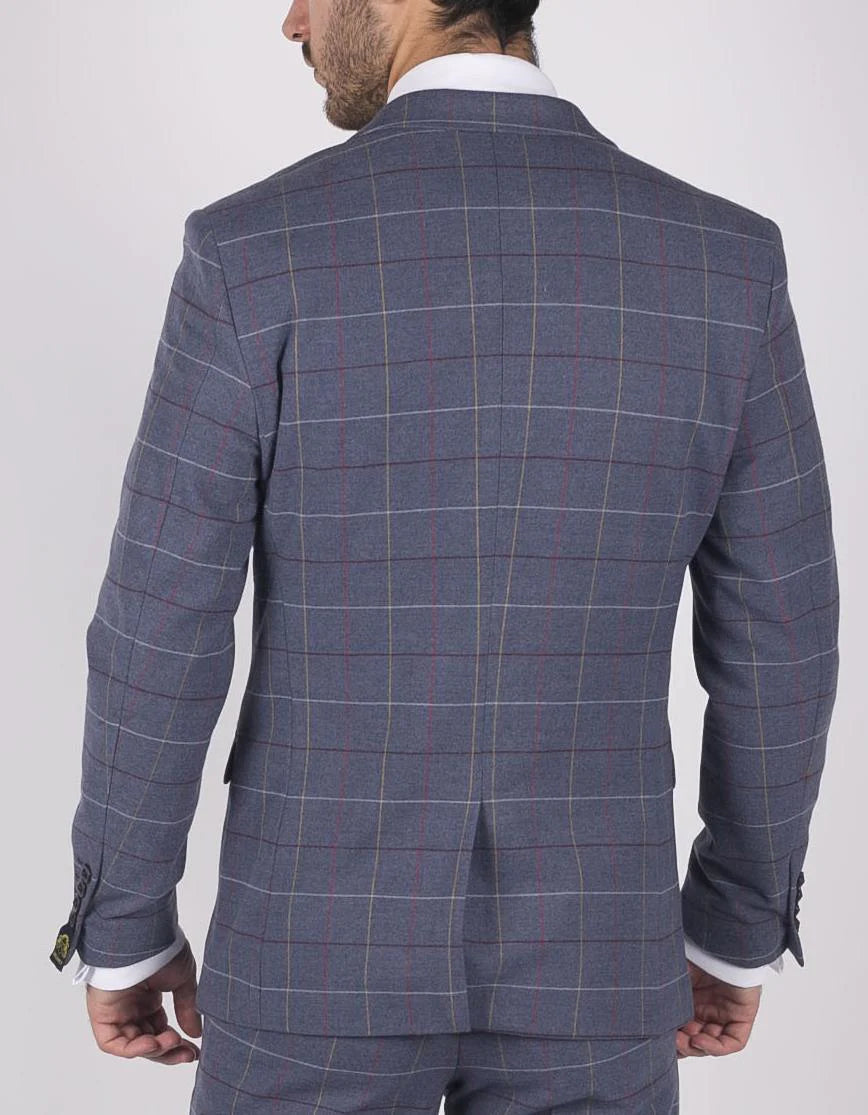 Herr Marc Darcy Blågrå Rödrutig Kavaj Smart Casual Tweed Slim Fit Drake