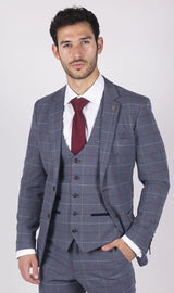 Herr Marc Darcy Blågrå Rödrutig Kavaj Smart Casual Tweed Slim Fit Drake