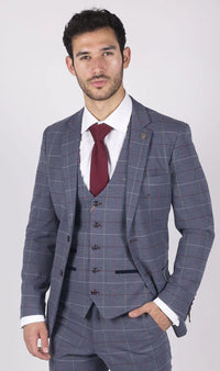 Herr Marc Darcy Blågrå Rödrutig Kavaj Smart Casual Tweed Slim Fit Drake