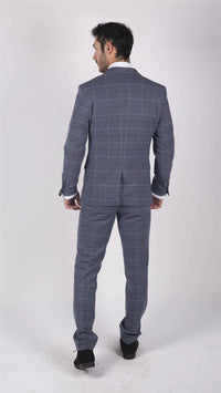Herr Marc Darcy Blågrå Rödrutig 3-delad kostym i elegant casual tweed slim fit Drake