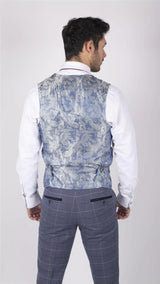 Herr Marc Darcy Blågrå Rödrutig Väst Smart Casual Tweed Slim Fit Drake